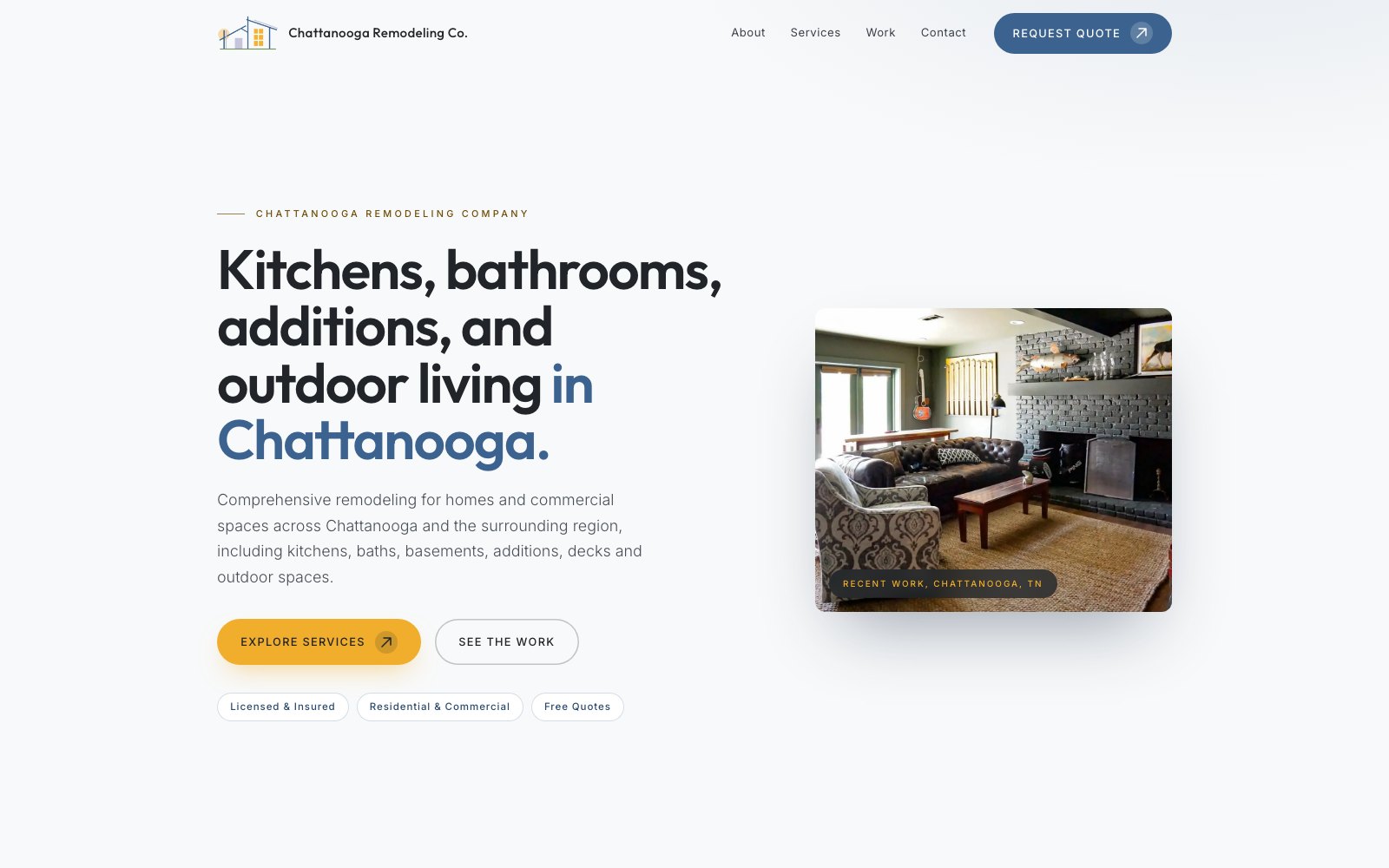 The new Chattanooga Remodeling Company homepage concept