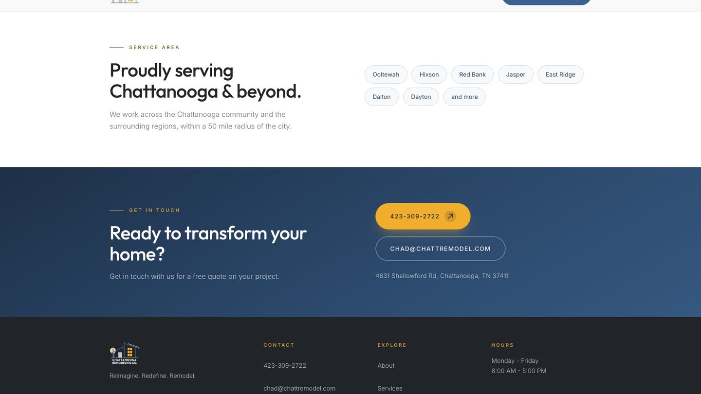 The service area section of the new homepage