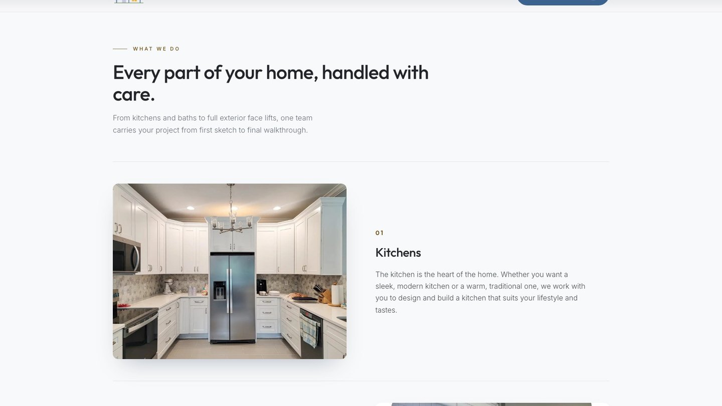 The services section of the new homepage